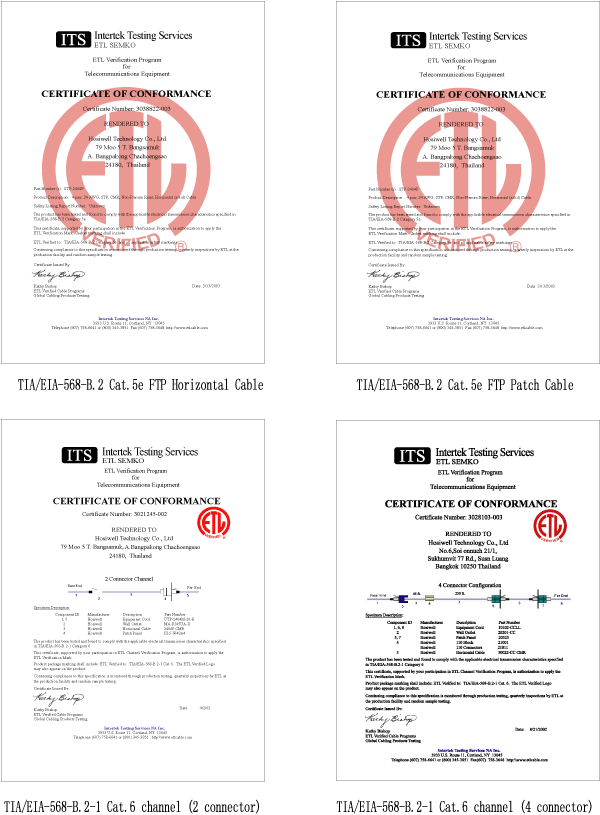 ʹѺʹعҹ෤Ԥ : Cat.5e/Cat.6 ETL Certificate - Channel Link & FTP Cable